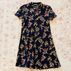 Floral Short-Sleeve Navy Swing Dress